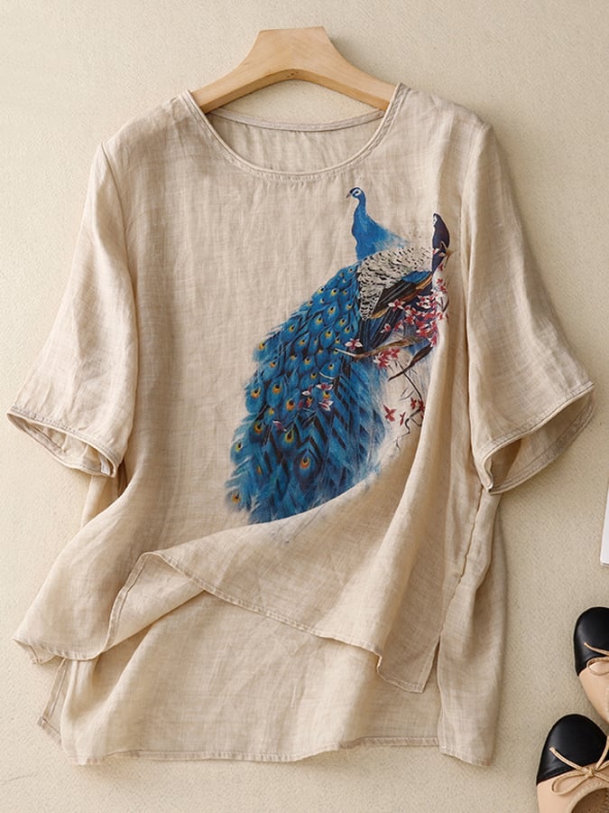 Retro Irregular Thin Printed Loose Shirt