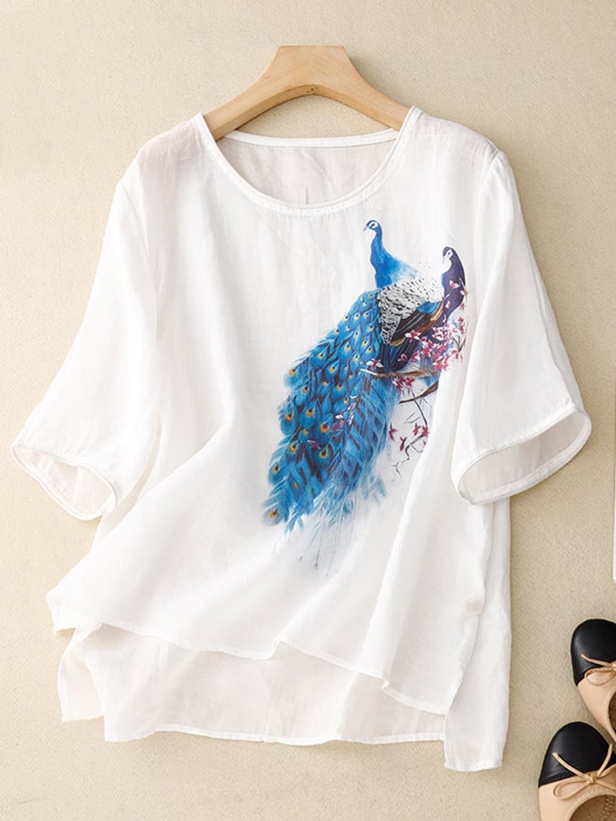 Retro Irregular Thin Printed Loose Shirt